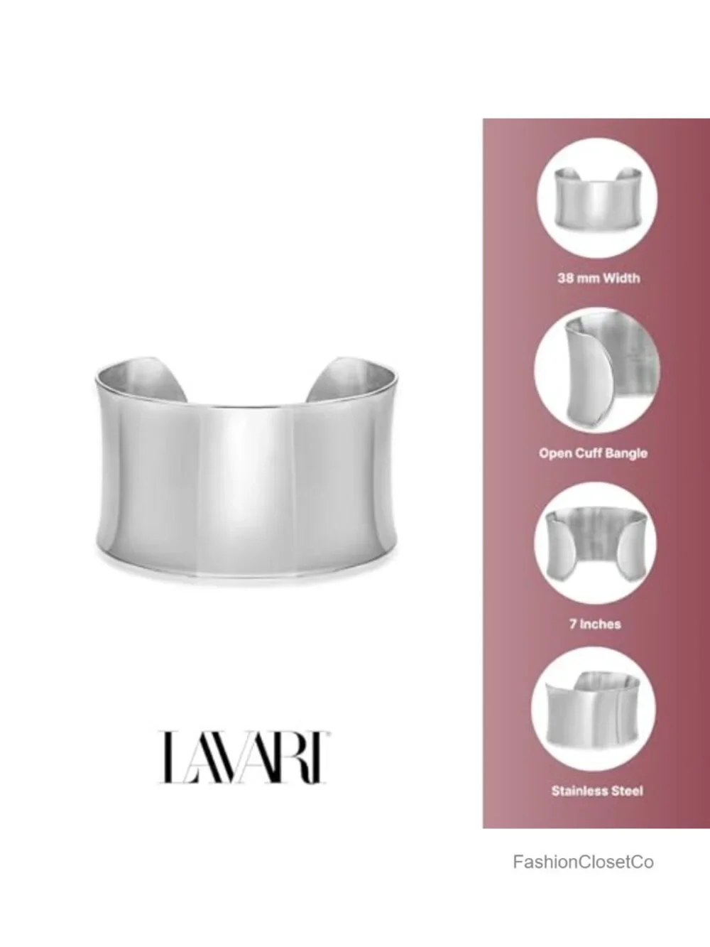 7 Inches Long Wide Open Cuff Bangle Bracelet for Women
